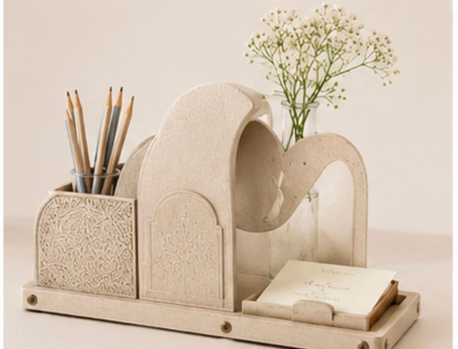 Elephant Tale desk organiser in sand leather