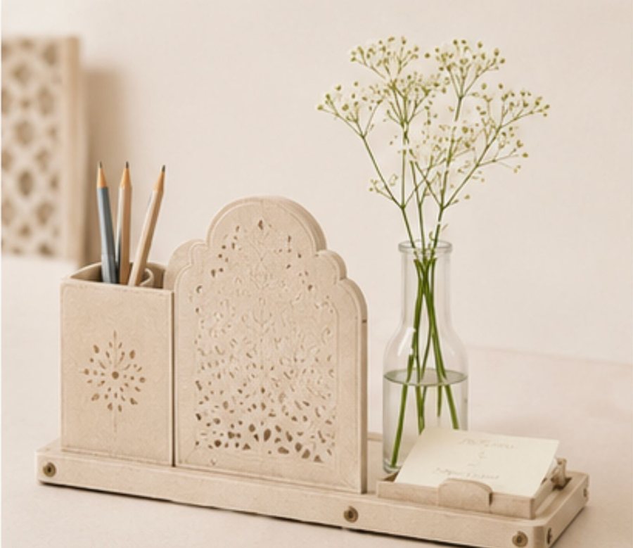 Raj Bagh desk organiser in ivory leather